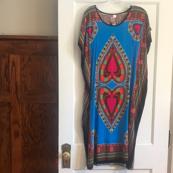 NWT boho graphic print heart blue -💯 cotton dress! Perfect heat wave dress! - Picture 1 of 13